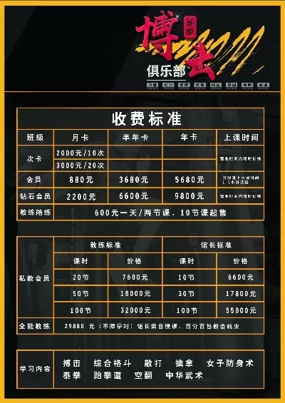 拳击俱乐部收费标准　拳击俱乐部收费标准表